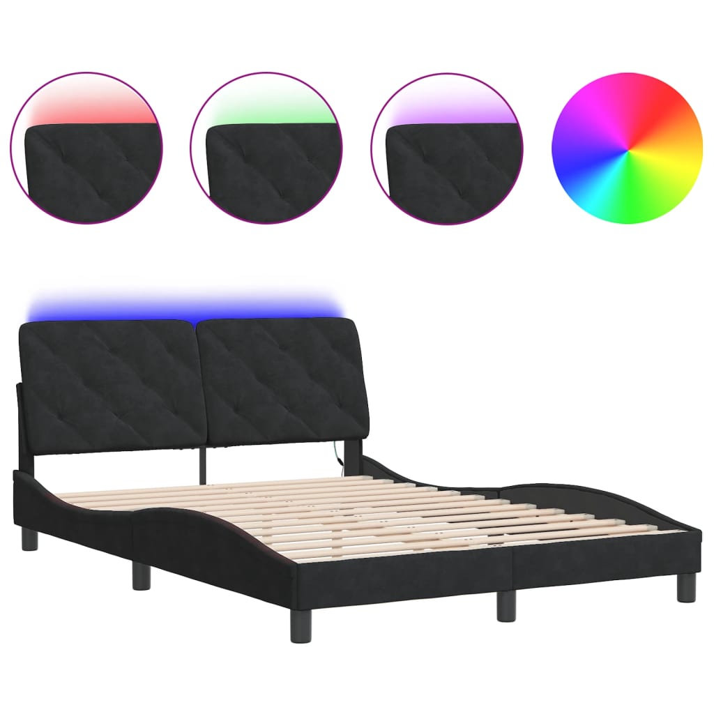 Bedframe met LED-verlichting fluweel zwart 140x200 cm Bedden & bedframes | Creëer jouw Trendy Thuis | Gratis bezorgd & Retour | Trendy.nl