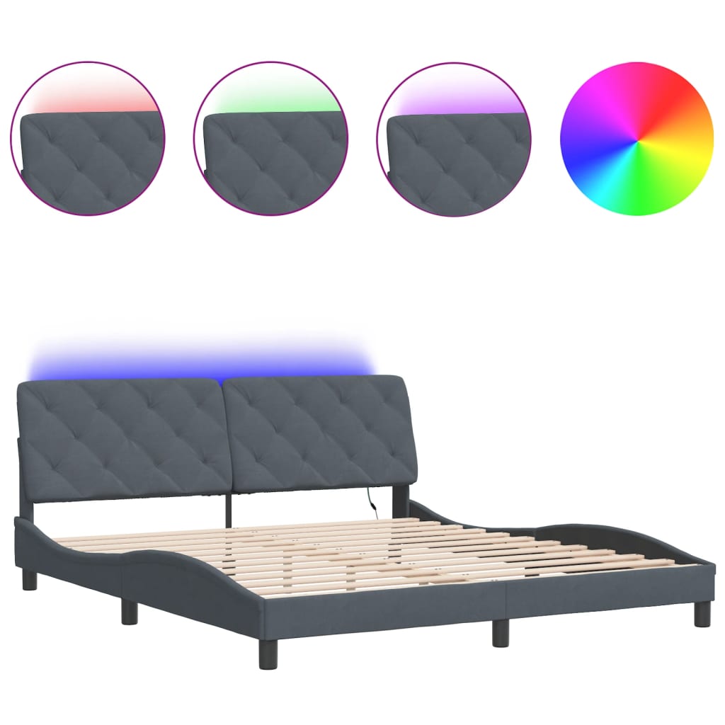 Bedframe met LED-verlichting fluweel donkergrijs 180x200 cm Bedden & bedframes | Creëer jouw Trendy Thuis | Gratis bezorgd & Retour | Trendy.nl