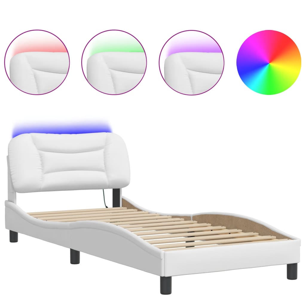 Bedframe met LED-verlichting kunstleer wit 90x190 cm Bedden & bedframes | Creëer jouw Trendy Thuis | Gratis bezorgd & Retour | Trendy.nl