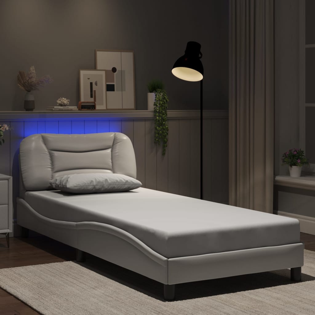 Bedframe met LED-verlichting kunstleer wit 90x190 cm Bedden & bedframes | Creëer jouw Trendy Thuis | Gratis bezorgd & Retour | Trendy.nl