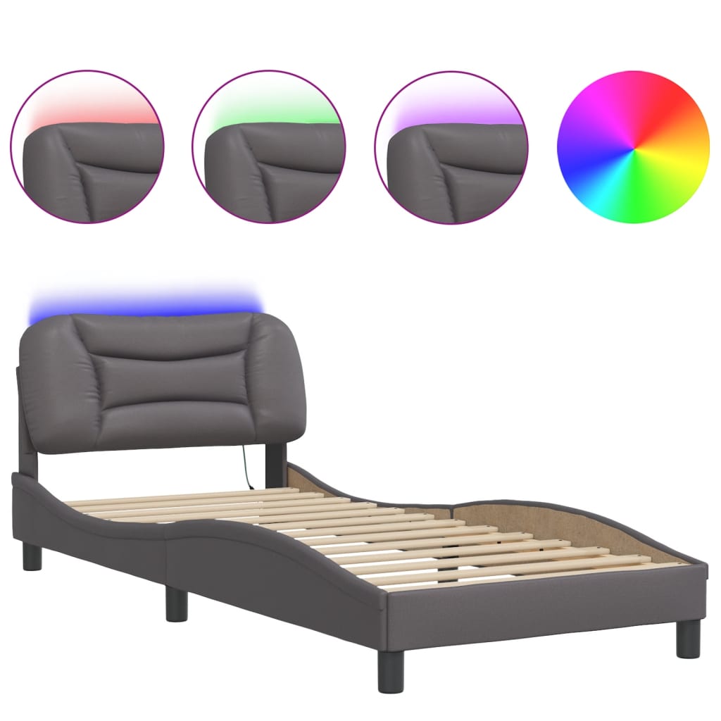 Bedframe met LED-verlichting kunstleer grijs 90x190 cm Bedden & bedframes | Creëer jouw Trendy Thuis | Gratis bezorgd & Retour | Trendy.nl