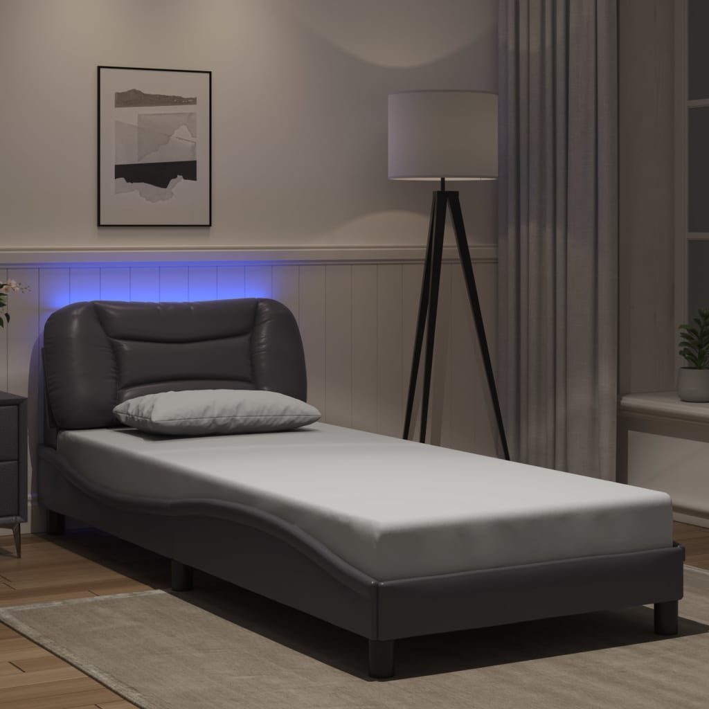 Bedframe met LED-verlichting kunstleer grijs 90x190 cm Bedden & bedframes | Creëer jouw Trendy Thuis | Gratis bezorgd & Retour | Trendy.nl