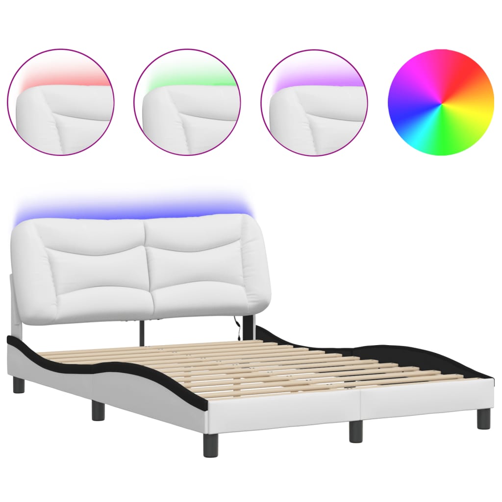 Bedframe met LED-verlichting kunstleer wit en zwart 140x190 cm