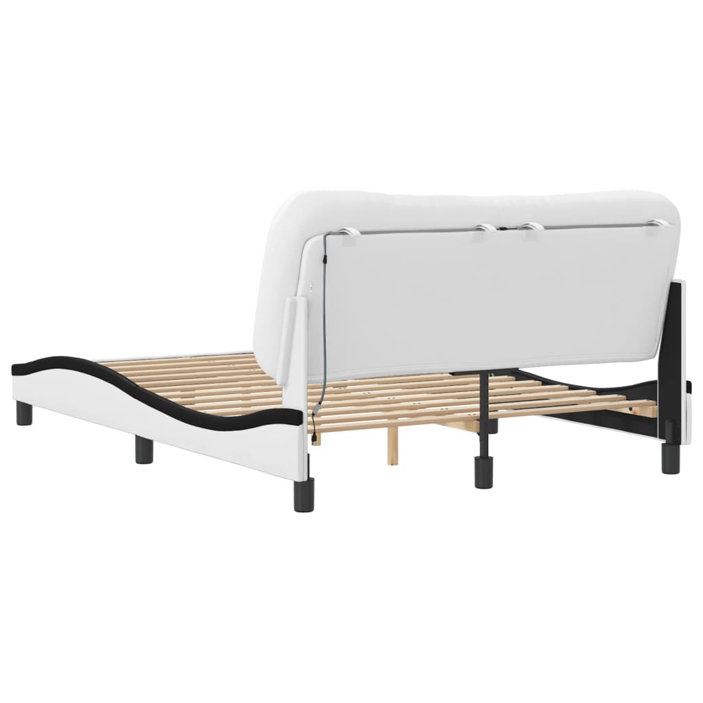 Bedframe met LED-verlichting kunstleer wit en zwart 140x190 cm