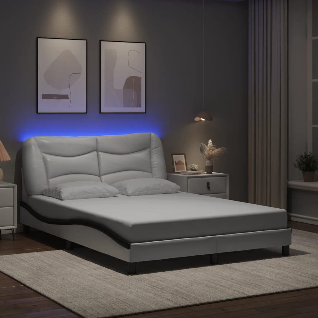 Bedframe met LED-verlichting kunstleer wit en zwart 140x190 cm