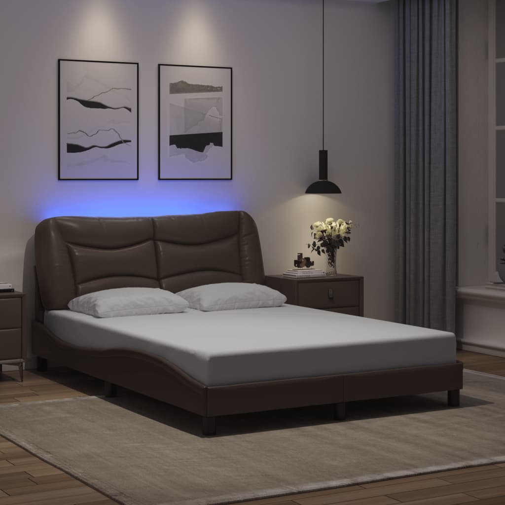 Bedframe met LED-verlichting kunstleer bruin 140x200 cm