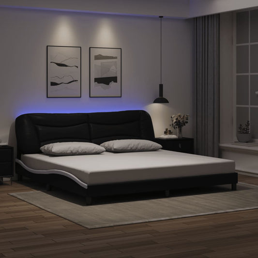 Bedframe met LED-verlichting kunstleer zwart en wit 200x200 cm