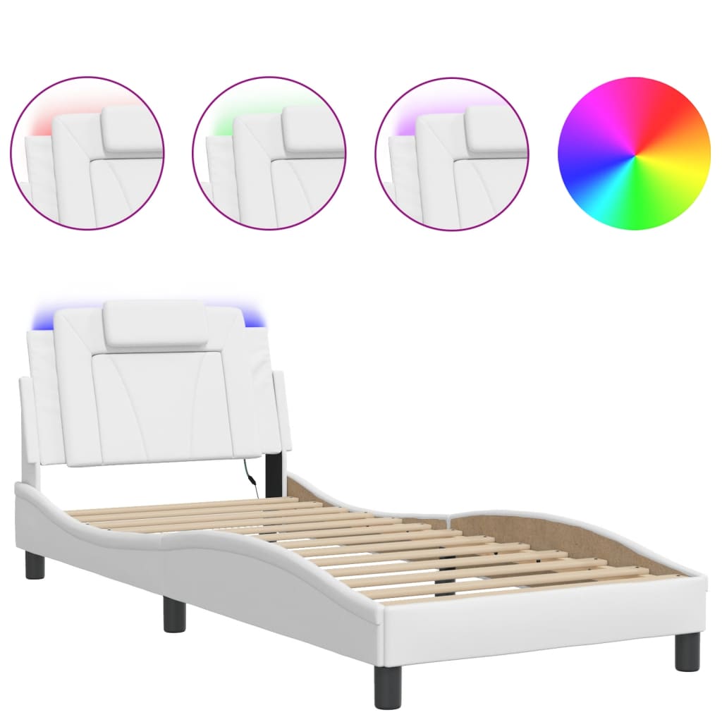 Bedframe met LED-verlichting kunstleer wit 80x200 cm Bedden & bedframes | Creëer jouw Trendy Thuis | Gratis bezorgd & Retour | Trendy.nl