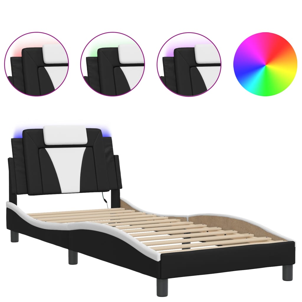 Bedframe met LED-verlichting kunstleer zwart en wit 80x200 cm Bedden & bedframes | Creëer jouw Trendy Thuis | Gratis bezorgd & Retour | Trendy.nl