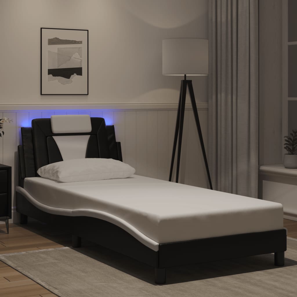 Bedframe met LED-verlichting kunstleer zwart en wit 80x200 cm Bedden & bedframes | Creëer jouw Trendy Thuis | Gratis bezorgd & Retour | Trendy.nl