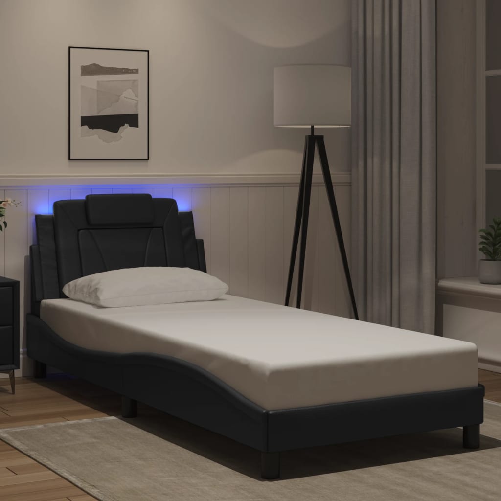 Bedframe met LED-verlichting kunstleer zwart 90x190 cm Bedden & bedframes | Creëer jouw Trendy Thuis | Gratis bezorgd & Retour | Trendy.nl