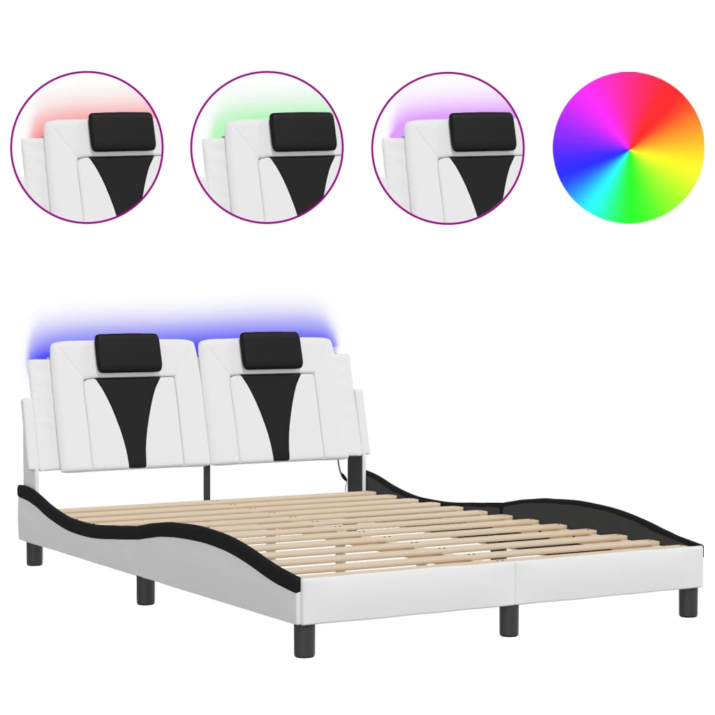 Bedframe met LED-verlichting kunstleer wit en zwart 120x200 cm