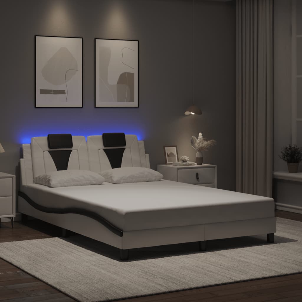 Bedframe met LED-verlichting kunstleer wit en zwart 120x200 cm