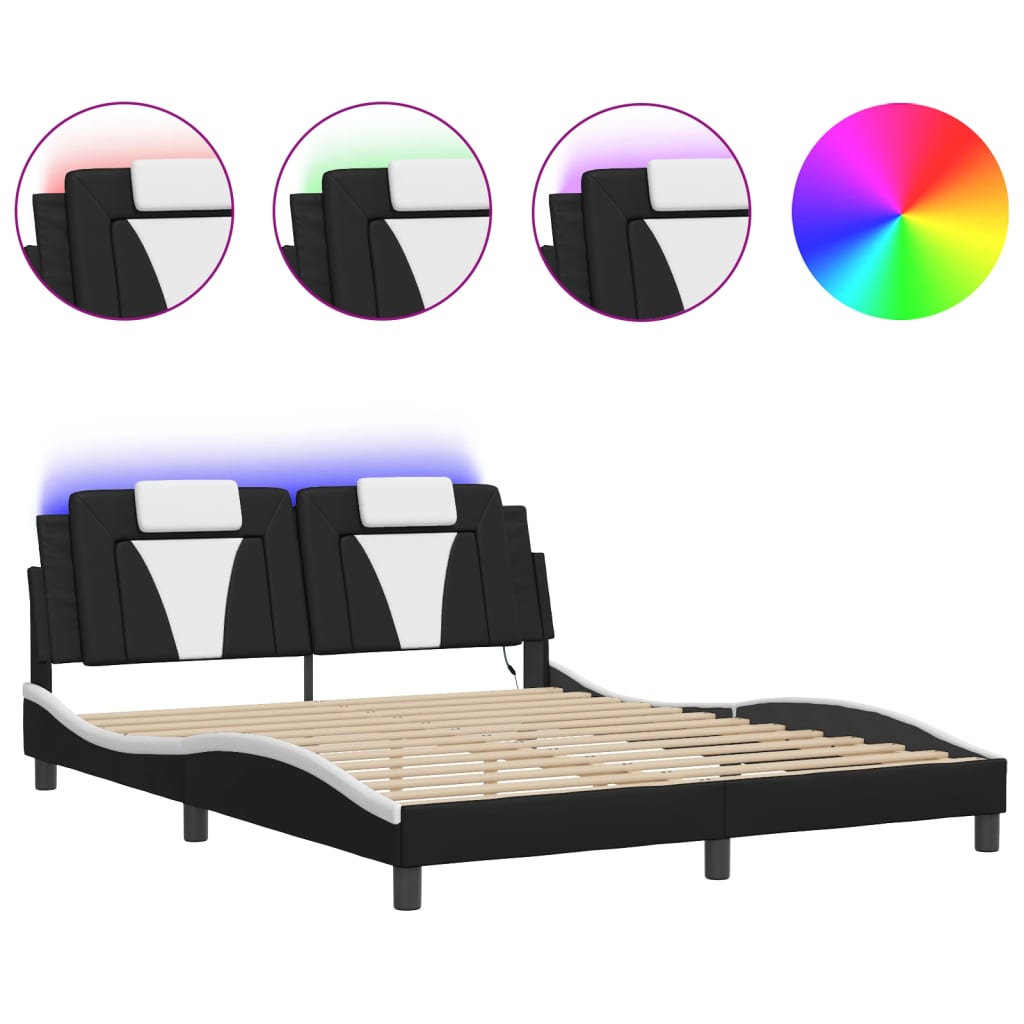 Bedframe met LED-verlichting kunstleer zwart en wit 160x200 cm