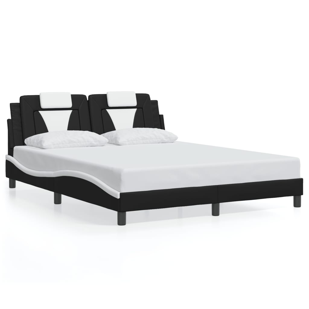 Bedframe met LED-verlichting kunstleer zwart en wit 160x200 cm