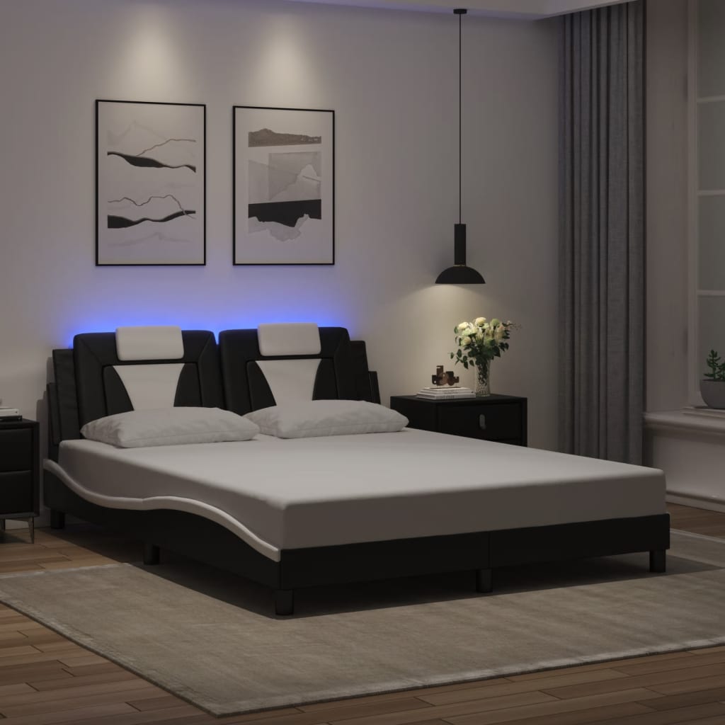 Bedframe met LED-verlichting kunstleer zwart en wit 160x200 cm