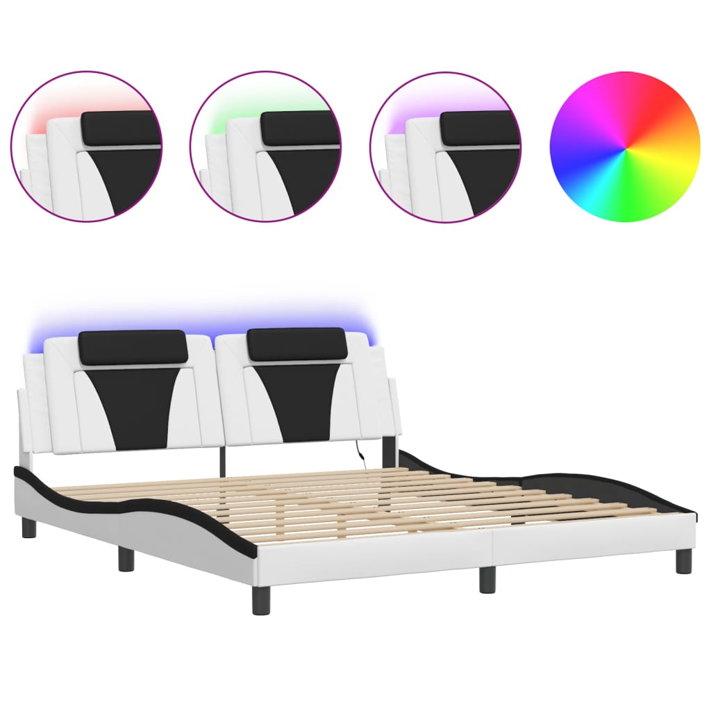 Bedframe met LED-verlichting kunstleer wit en zwart 180x200 cm