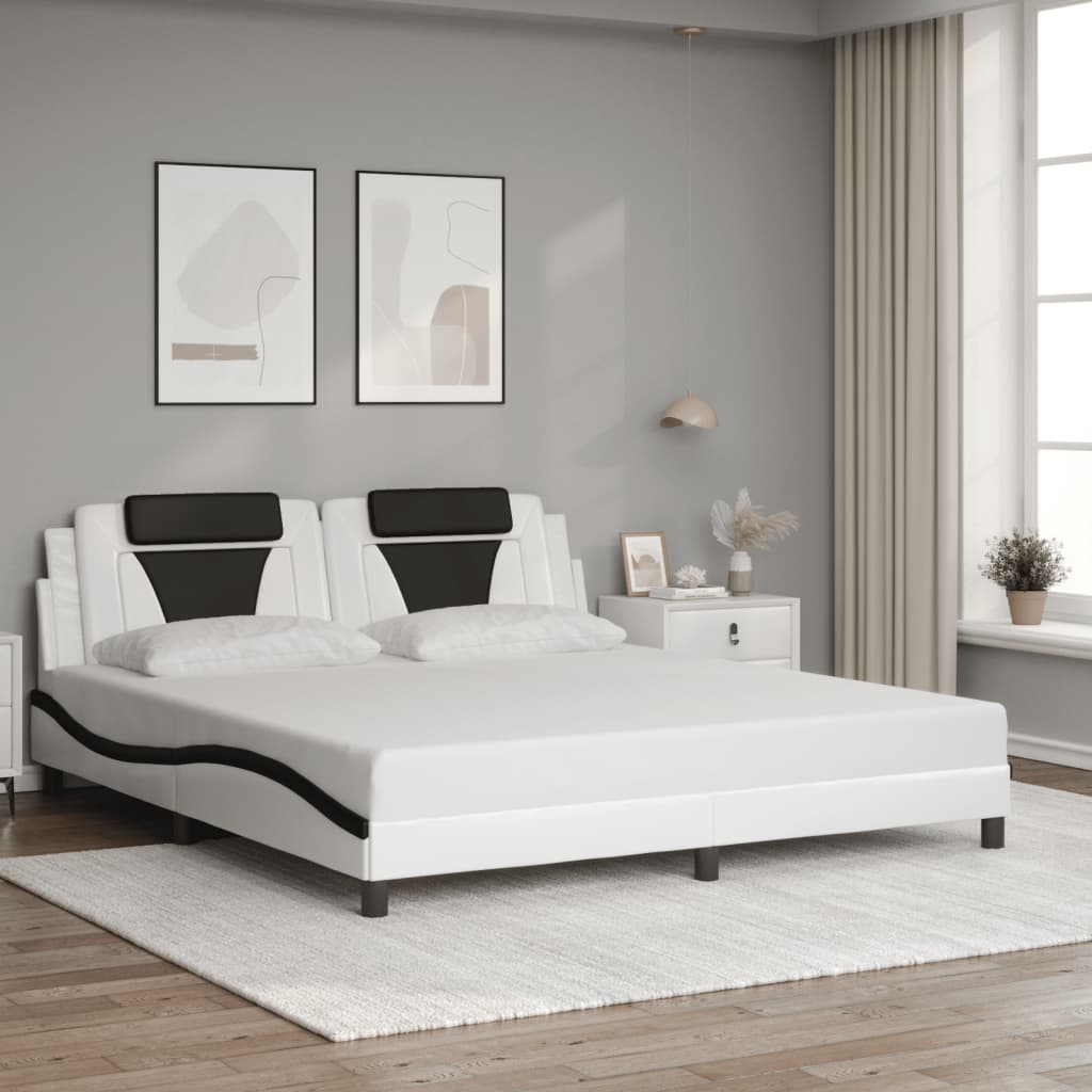 Bedframe met LED-verlichting kunstleer wit en zwart 180x200 cm