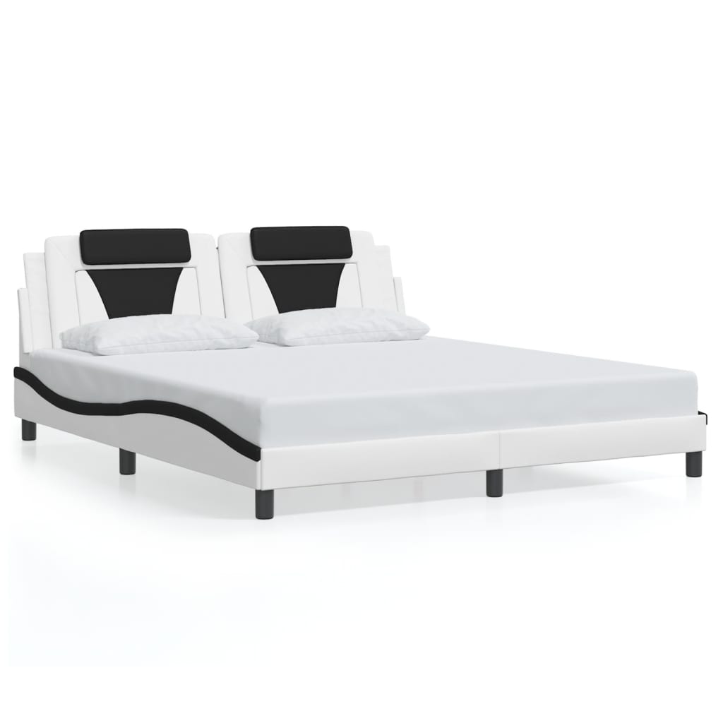 Bedframe met LED-verlichting kunstleer wit en zwart 180x200 cm