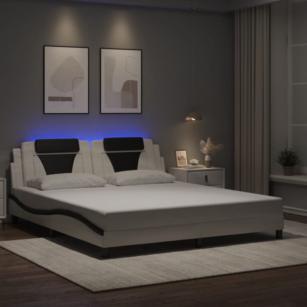 Bedframe met LED-verlichting kunstleer wit en zwart 180x200 cm