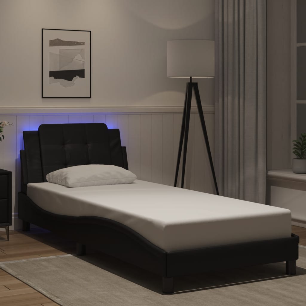 Bedframe met LED-verlichting kunstleer zwart 90x190 cm Bedden & bedframes | Creëer jouw Trendy Thuis | Gratis bezorgd & Retour | Trendy.nl