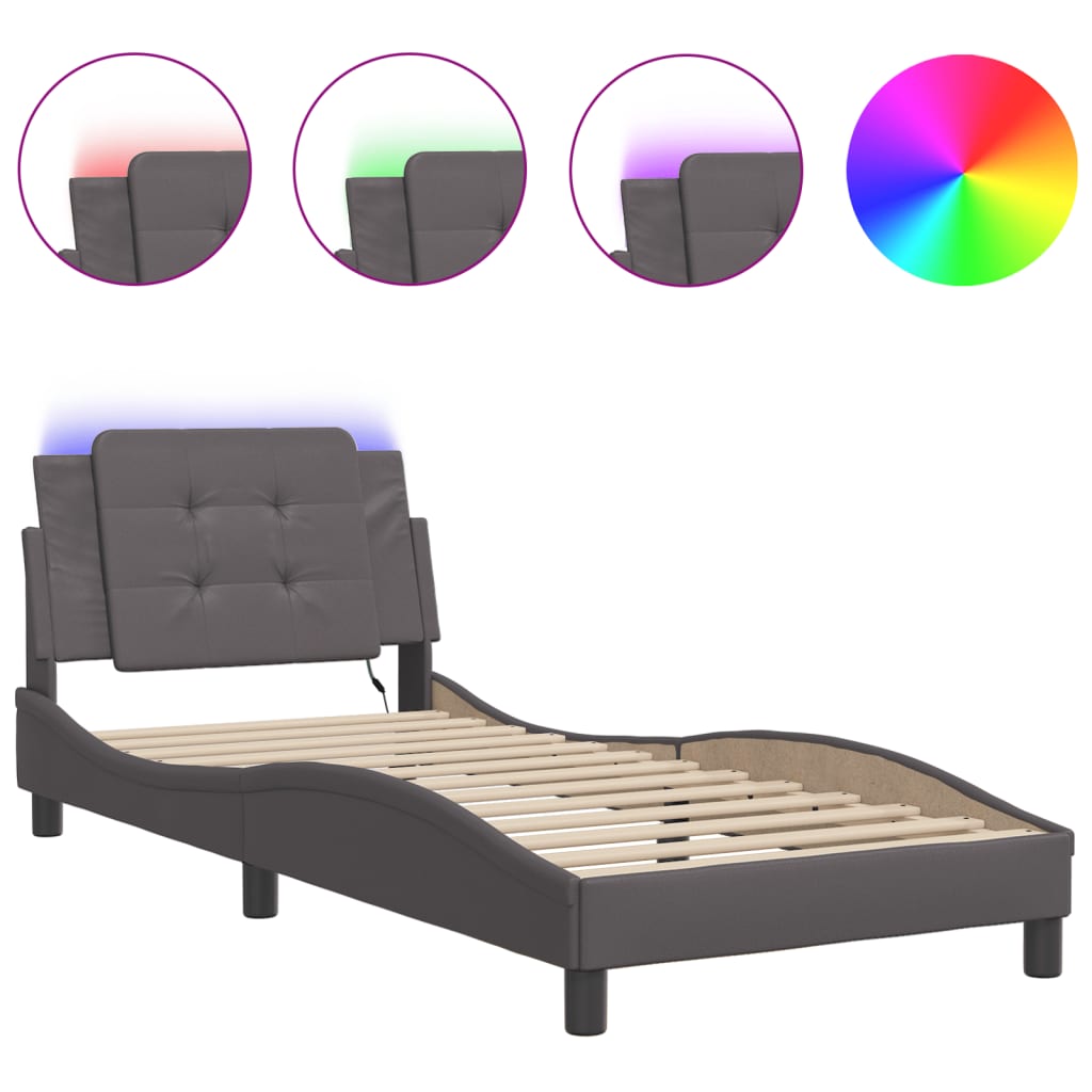 Bedframe met LED-verlichting kunstleer grijs 90x190 cm Bedden & bedframes | Creëer jouw Trendy Thuis | Gratis bezorgd & Retour | Trendy.nl