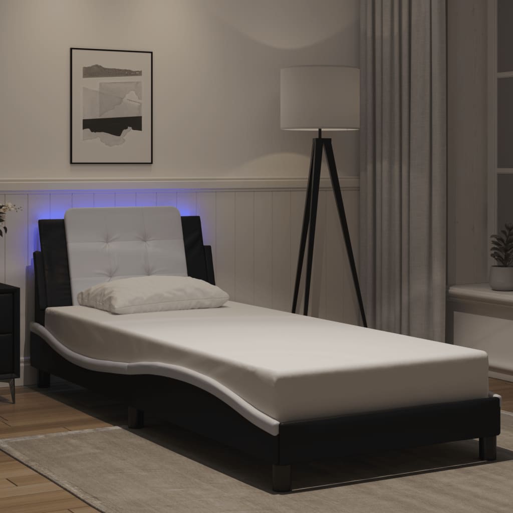 Bedframe met LED-verlichting kunstleer zwart en wit 90x190 cm