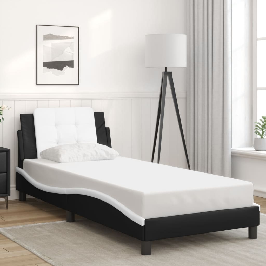 Bedframe met LED-verlichting kunstleer zwart en wit 90x190 cm Bedden & bedframes | Creëer jouw Trendy Thuis | Gratis bezorgd & Retour | Trendy.nl