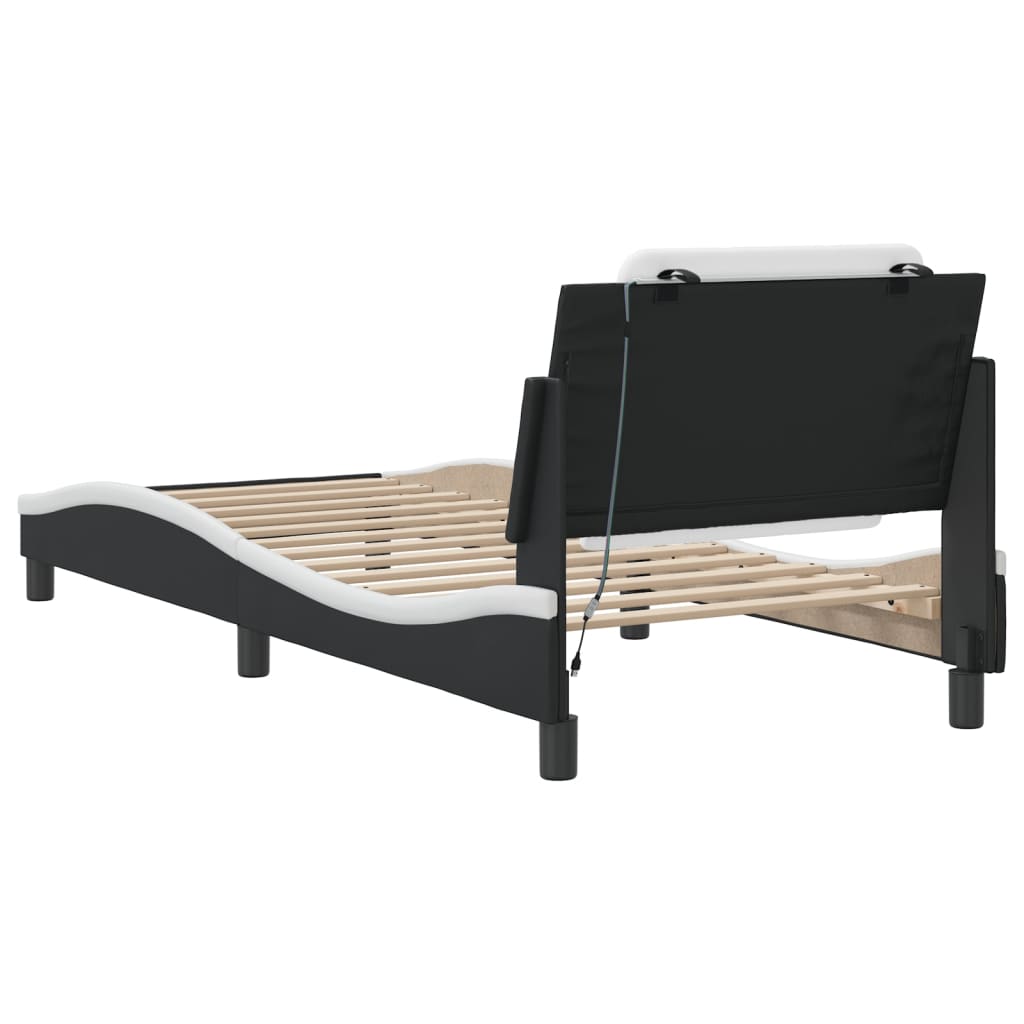 Bedframe met LED-verlichting kunstleer zwart en wit 90x190 cm