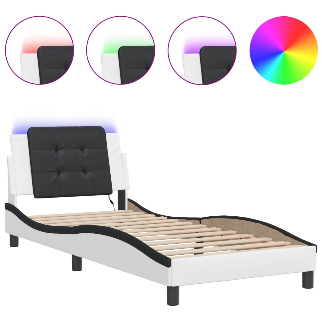 Bedframe met LED-verlichting kunstleer wit en zwart 90x190 cm Bedden & bedframes | Creëer jouw Trendy Thuis | Gratis bezorgd & Retour | Trendy.nl