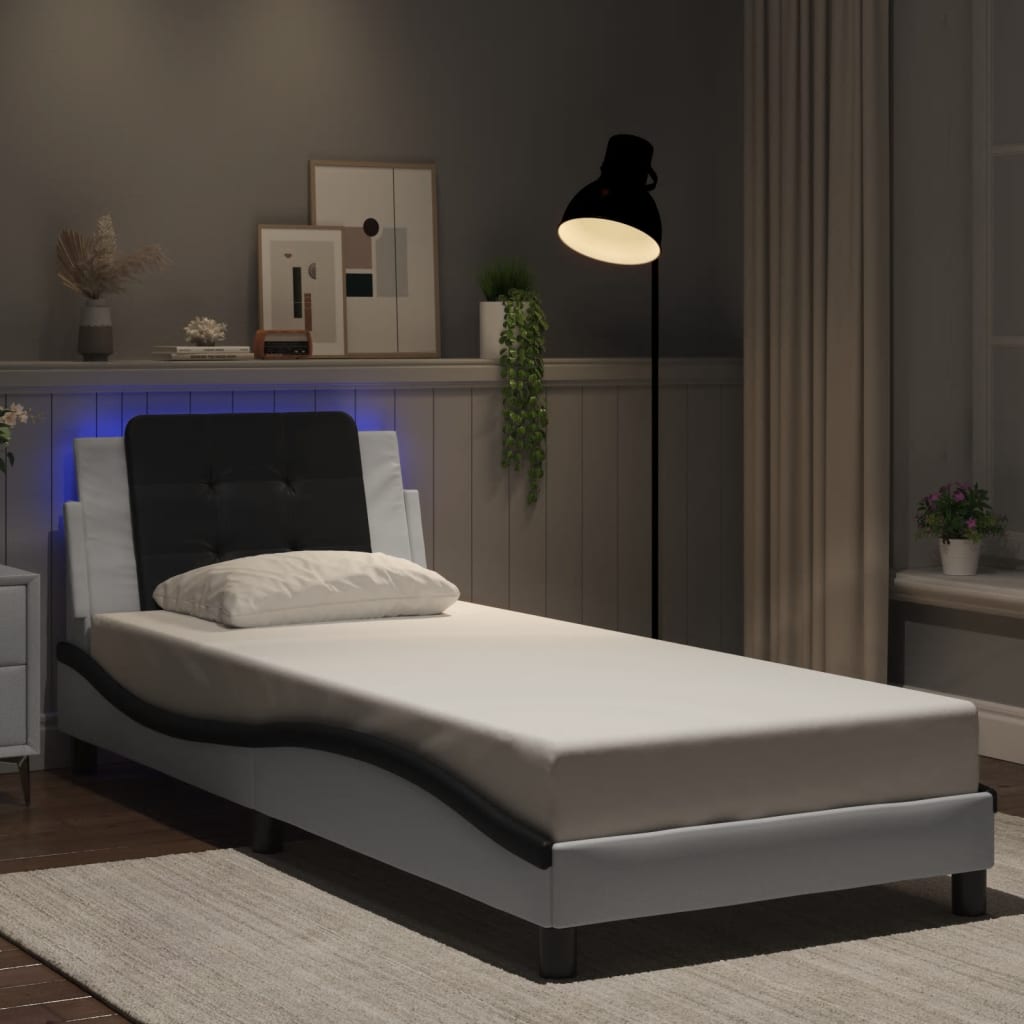 Bedframe met LED-verlichting kunstleer wit en zwart 90x190 cm Bedden & bedframes | Creëer jouw Trendy Thuis | Gratis bezorgd & Retour | Trendy.nl