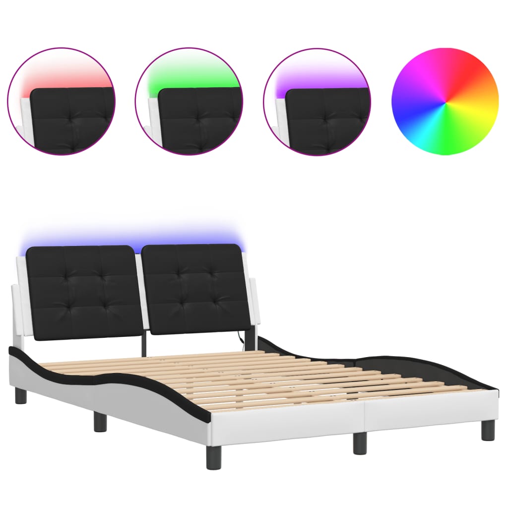 Bedframe met LED-verlichting kunstleer wit en zwart 140x190 cm