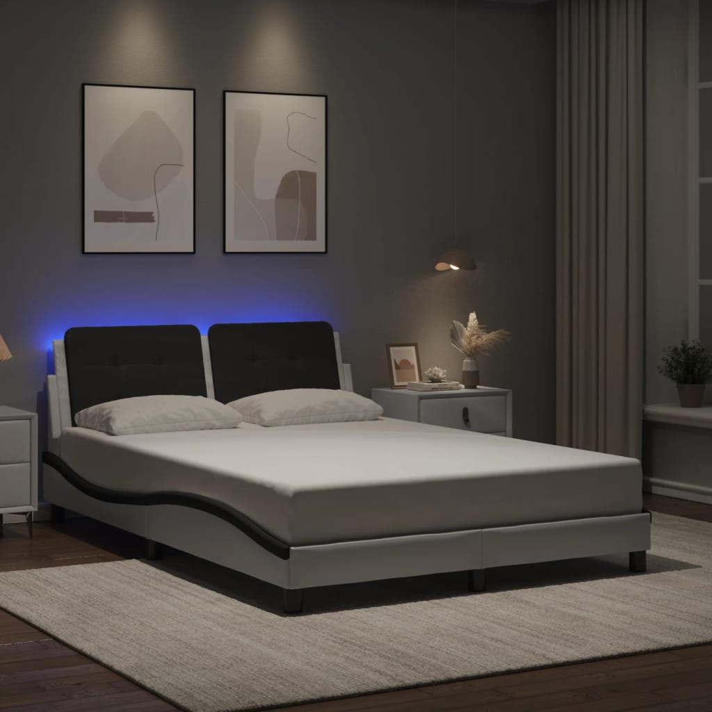 Bedframe met LED-verlichting kunstleer wit en zwart 140x190 cm