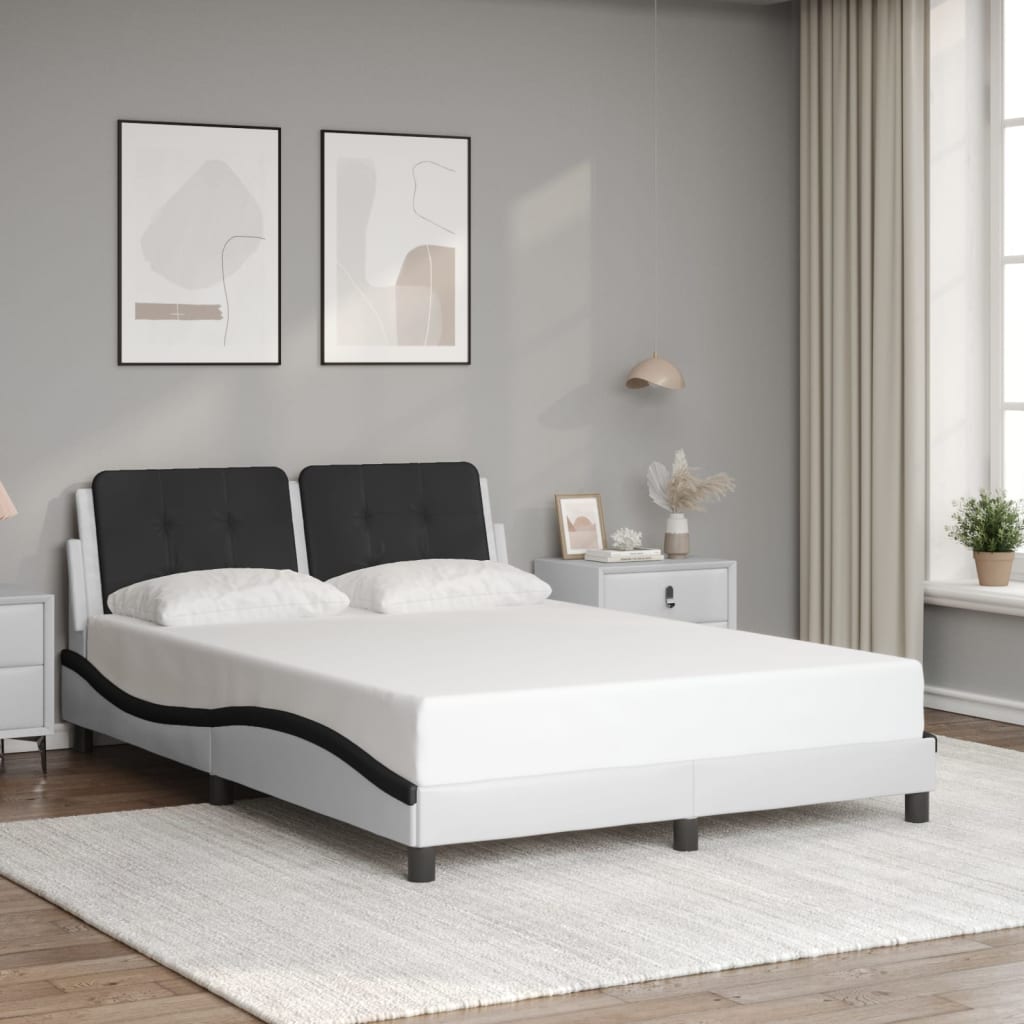 Bedframe met LED-verlichting kunstleer wit en zwart 140x190 cm