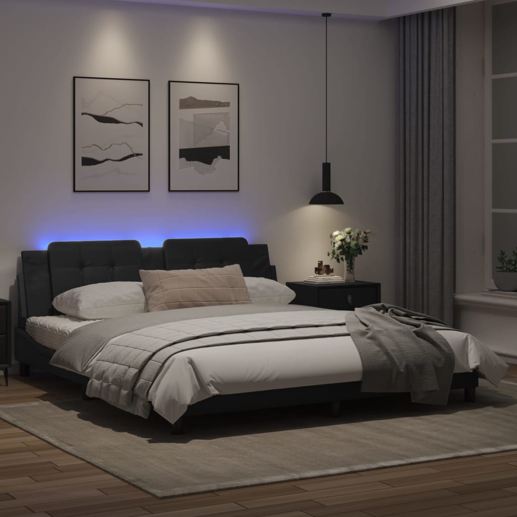Bedframe met LED-verlichting kunstleer zwart 180x200 cm Bedden & bedframes | Creëer jouw Trendy Thuis | Gratis bezorgd & Retour | Trendy.nl