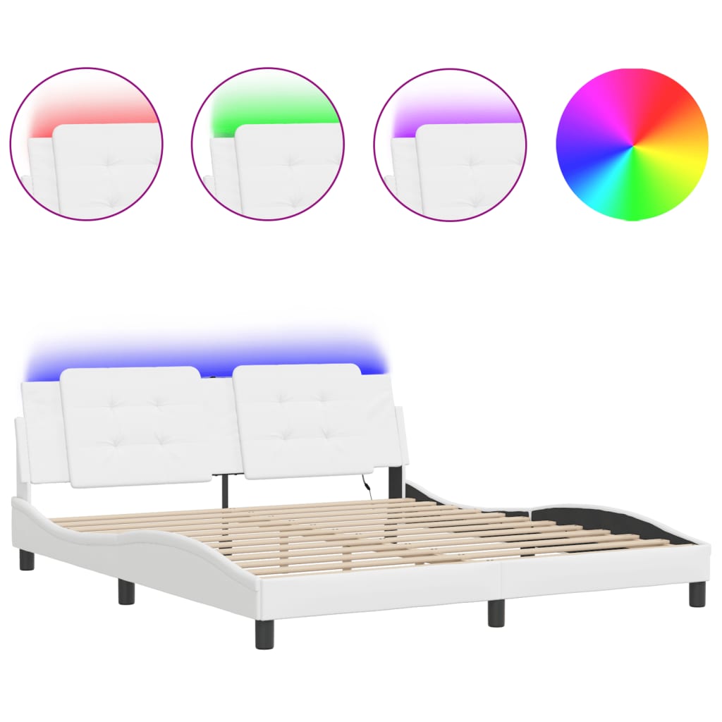 Bedframe met LED-verlichting kunstleer wit 180x200 cm