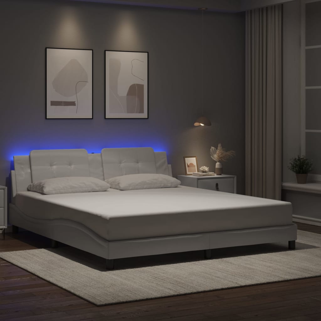 Bedframe met LED-verlichting kunstleer wit 180x200 cm