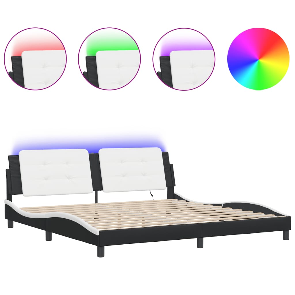 Bedframe met LED-verlichting kunstleer zwart en wit 200x200 cm