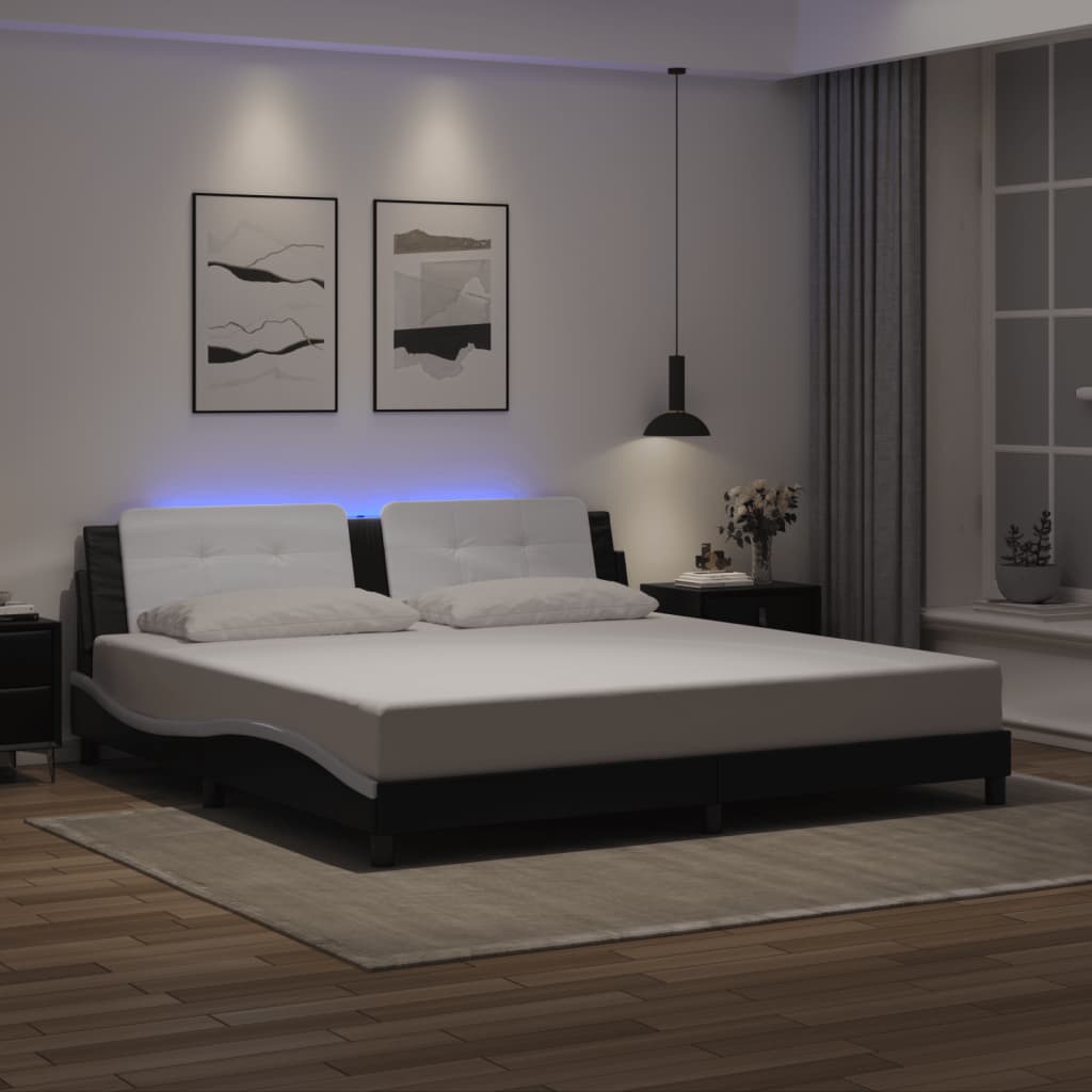 Bedframe met LED-verlichting kunstleer zwart en wit 200x200 cm