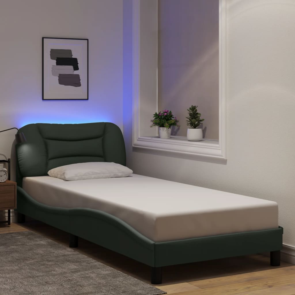 Bedframe met LED-verlichting stof donkergrijs 90x190 cm Bedden & bedframes | Creëer jouw Trendy Thuis | Gratis bezorgd & Retour | Trendy.nl