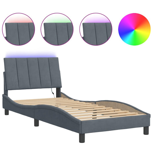 Bedframe met LED-verlichting fluweel donkergrijs 90x190 cm