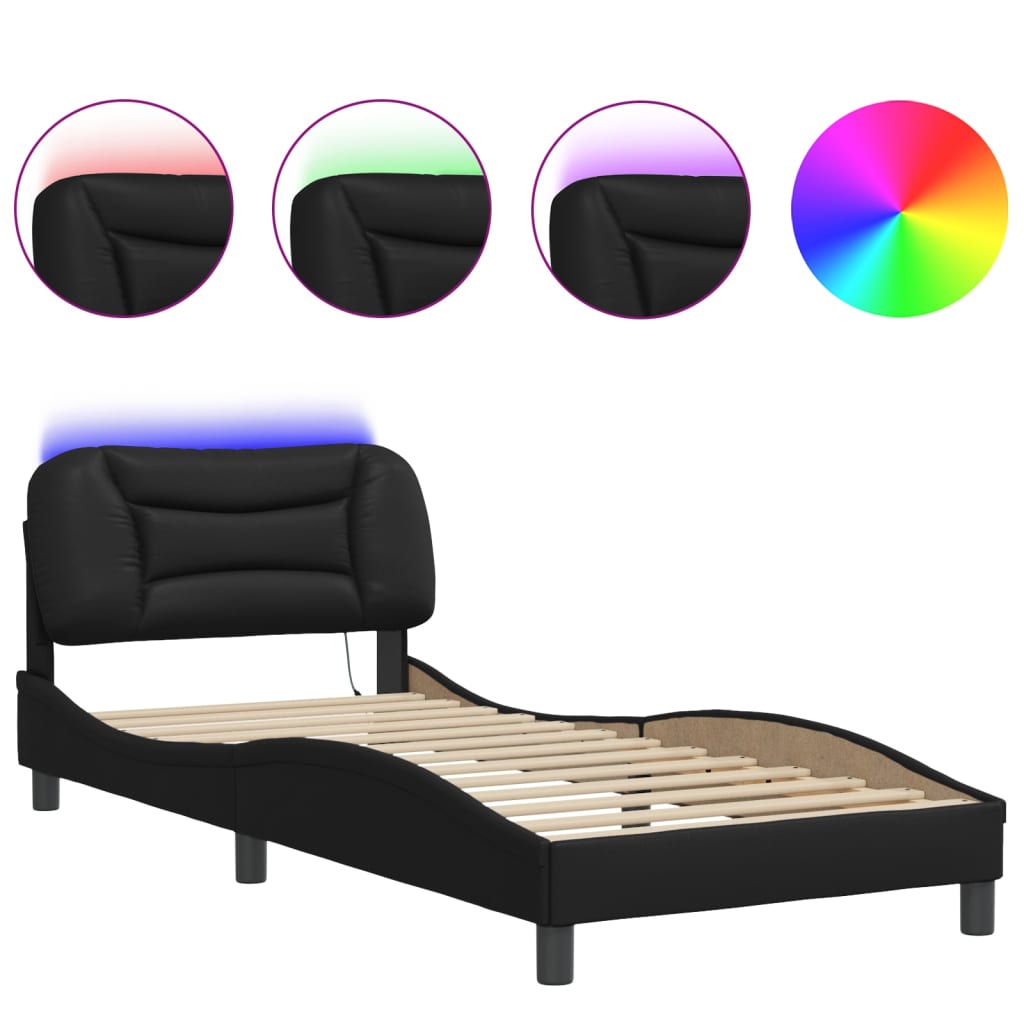 Bedframe met LED-verlichting kunstleer zwart 90x190 cm Bedden & bedframes | Creëer jouw Trendy Thuis | Gratis bezorgd & Retour | Trendy.nl