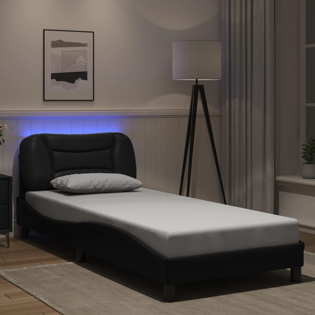 Bedframe met LED-verlichting kunstleer zwart 90x190 cm Bedden & bedframes | Creëer jouw Trendy Thuis | Gratis bezorgd & Retour | Trendy.nl