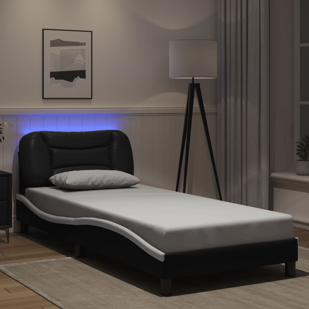 Bedframe met LED-verlichting kunstleer zwart en wit 90x190 cm Bedden & bedframes | Creëer jouw Trendy Thuis | Gratis bezorgd & Retour | Trendy.nl