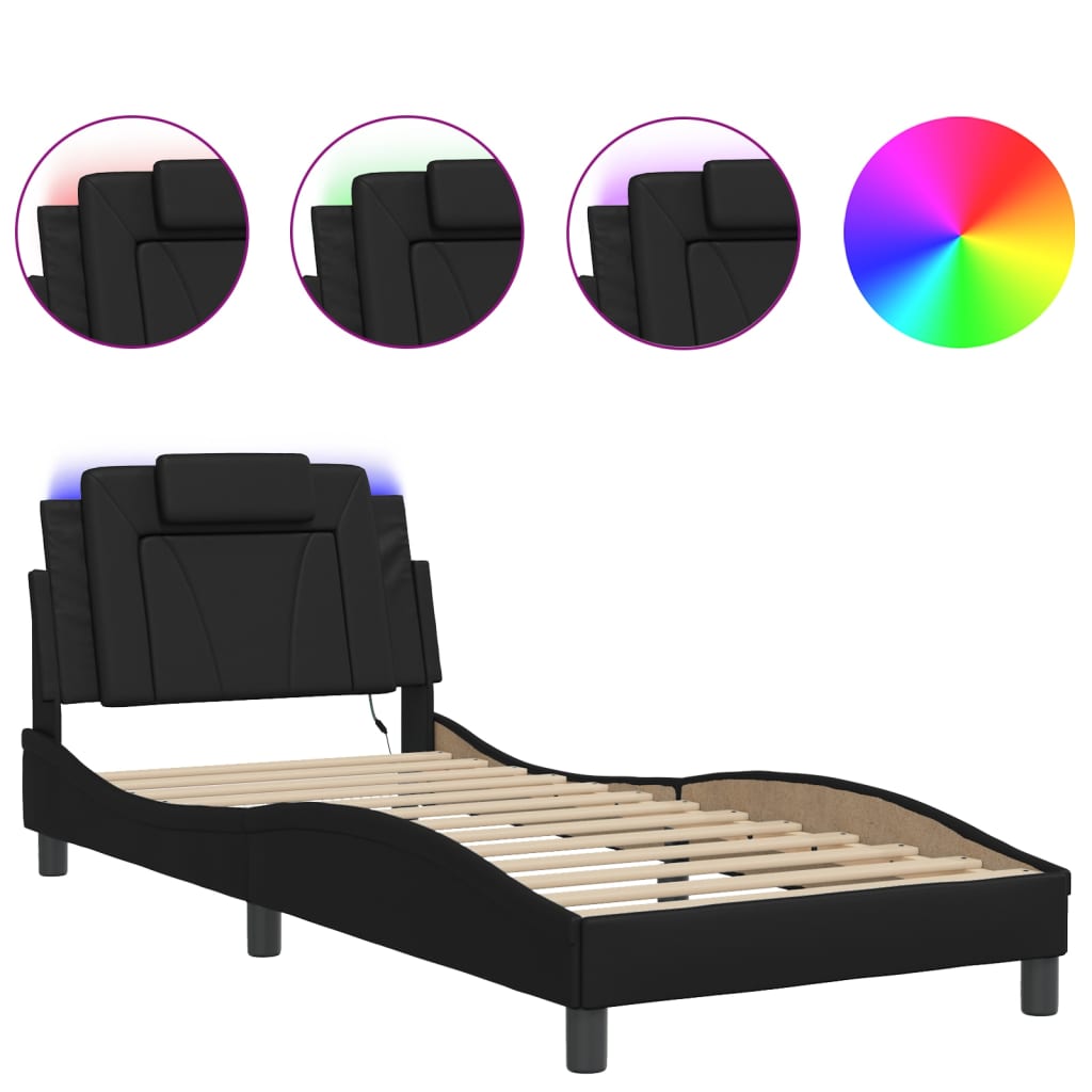 Bedframe met LED-verlichting kunstleer zwart 90x190 cm Bedden & bedframes | Creëer jouw Trendy Thuis | Gratis bezorgd & Retour | Trendy.nl