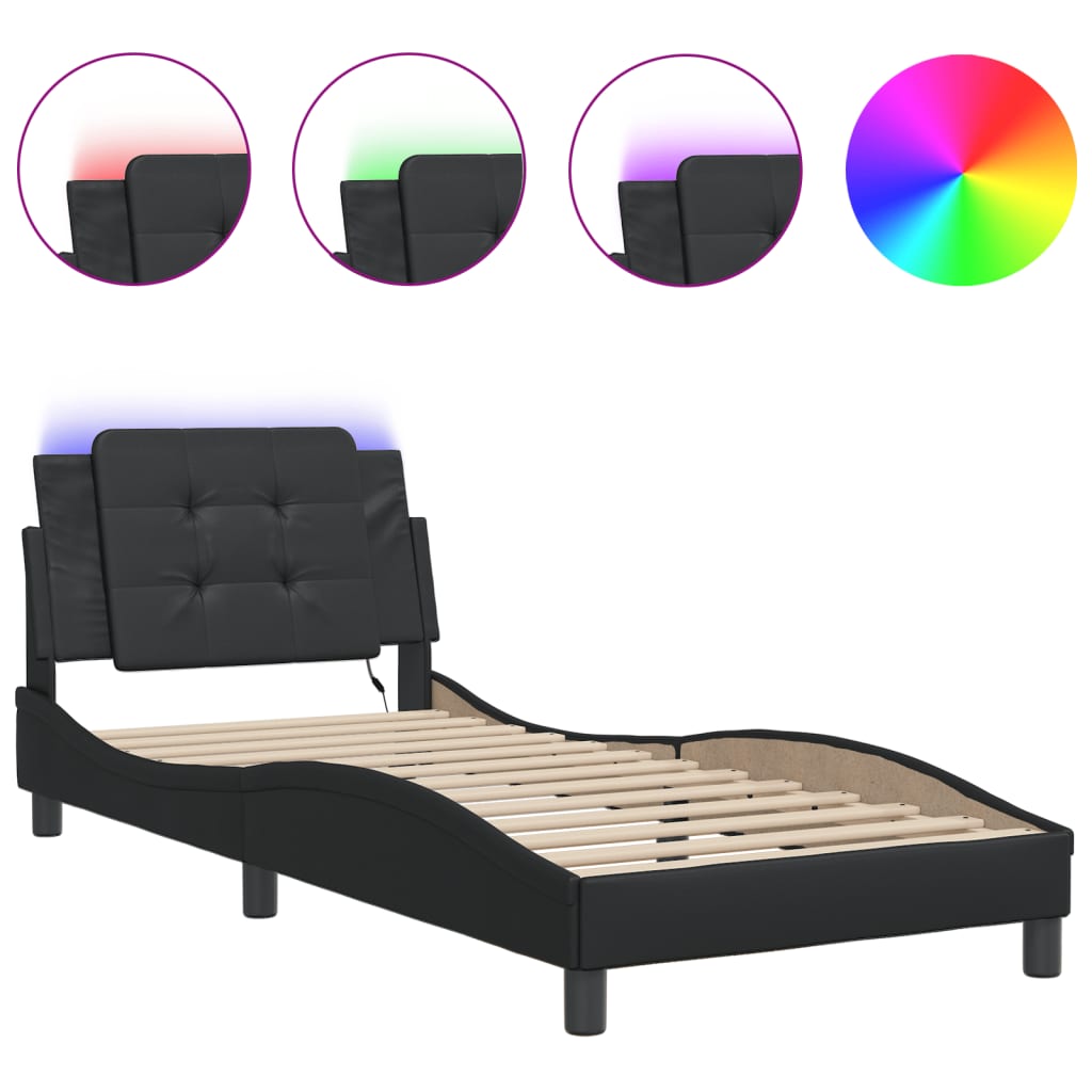 Bedframe met LED-verlichting kunstleer zwart 90x190 cm Bedden & bedframes | Creëer jouw Trendy Thuis | Gratis bezorgd & Retour | Trendy.nl