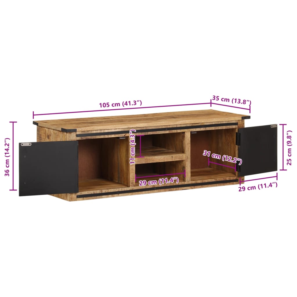 Tv-meubel met deuren 105x33x36cm massief mangohout Cd- & dvd-kasten | Creëer jouw Trendy Thuis | Gratis bezorgd & Retour | Trendy.nl