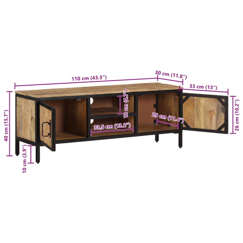 Tv-meubel 110x30x40 cm massief ruw mangohout Cd- & dvd-kasten | Creëer jouw Trendy Thuis | Gratis bezorgd & Retour | Trendy.nl