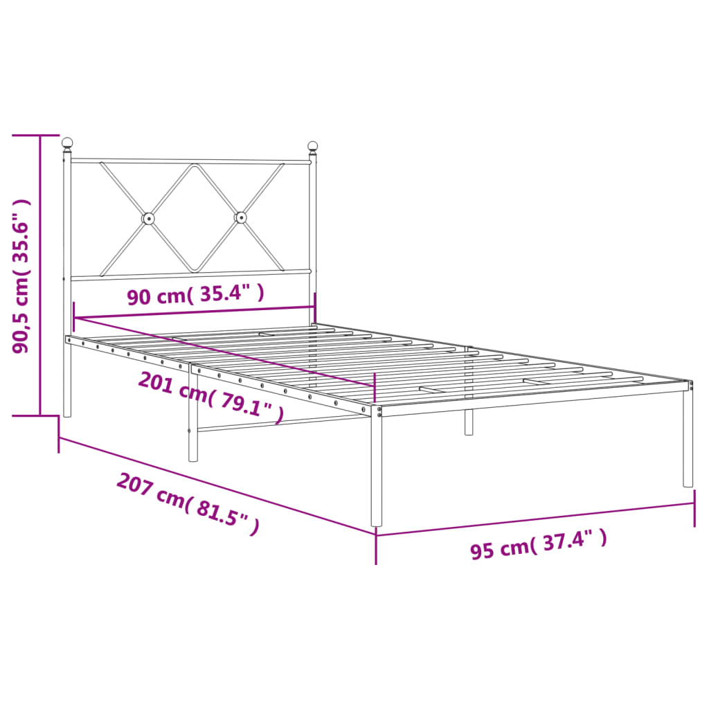 Bedframe met hoofdbord metaal zwart 90x200 cm Bedden & bedframes | Creëer jouw Trendy Thuis | Gratis bezorgd & Retour | Trendy.nl