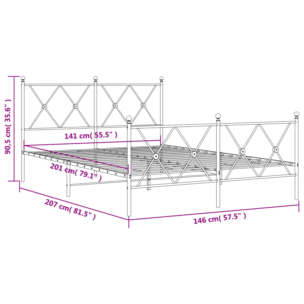 Bedframe met hoofd- en voeteneinde metaal zwart 140x200 cm Bedden & bedframes | Creëer jouw Trendy Thuis | Gratis bezorgd & Retour | Trendy.nl